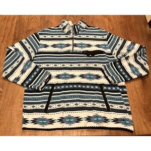 Rafter C Red Dirt Collection Aztec Pullover XXL Southwestern 1/4 Zip Blue White